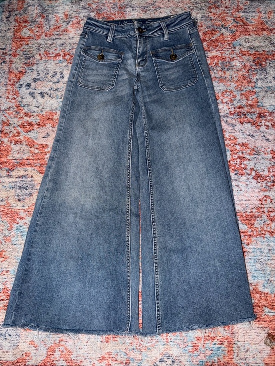 Free People Denim - Free People Wide Leg Blue Denim Jeans with Front Patch Pockets